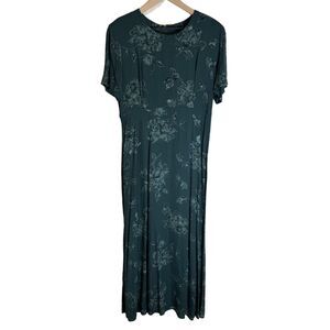 VTG 90s Emerald Green Empire Waist Short Sleeve Floral Slip Maxi Dress Size 12
